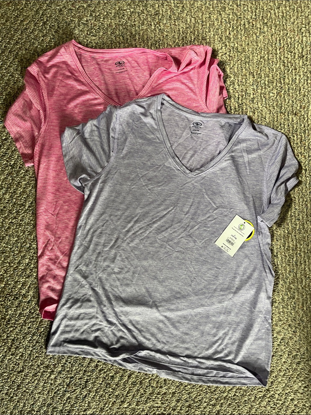 Active V-Neck Tee - Pink and Light Gray -